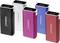 Five portable power banks by the brand 'Intenso' in various colours (black, silver, pink, blue, red) are standing upright next to each other.
