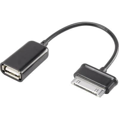 Renkforce USB cable USB 2.0 Samsung 30-pin plug, USB-A socket 0.10 m Black incl. OTG function, gold plated connectors RF