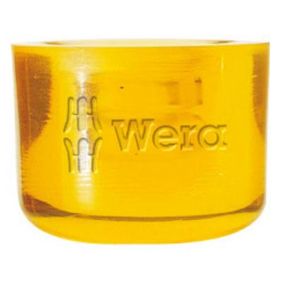 Yellow plastic holder with embossed 'Wera' logo. Used for storing or organising tools or accessories.