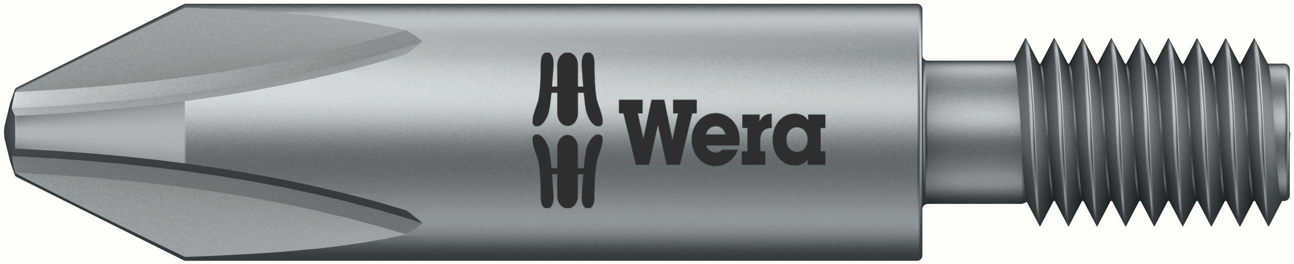 Wera bit with cross-head design, made of silver metal, with a thread at one end, suitable for precise screwdriving.