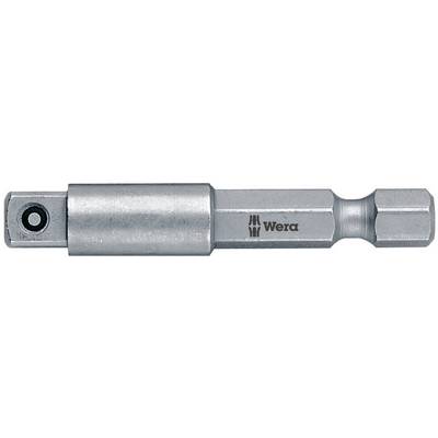 A metallic bit adapter from Wera with a hexagonal connection, used for connecting tools with different bit sizes.