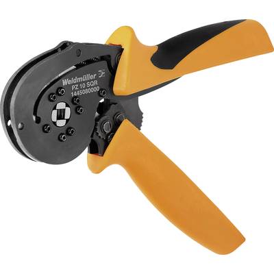 An orange crimping pliers with the inscription 'Weldmüller PZ 10 SQR', suitable for crimping cable lugs.