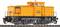 A yellow locomotive on railway tracks, side view. It has black and grey details and the number '105 999-6'.