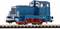A blue model locomotive on a railway track, with the designation 'V23 024', symbolises a German industrial locomotive.