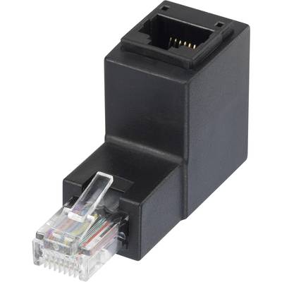 A black Ethernet coupling adapter with two RJ45 ports for connecting network cables.