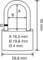 Figure of a padlock with dimensions: A 16.5 mm, B 19.8 mm, diameter 4 mm; total height 40 mm, width 29.8 mm.