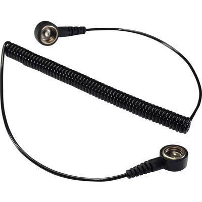 A black, spiral-shaped cable with two round connectors at each end.