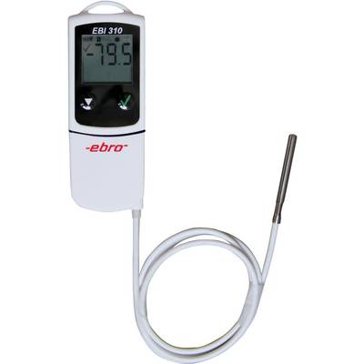 Digital thermometer with display showing -79.5 degrees, Model EBI 310. White casing with cable probe. 'Ebro' brand on the front.