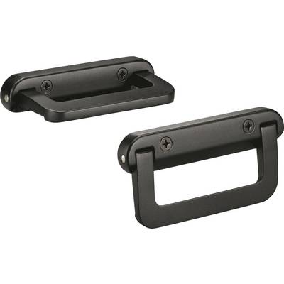 Two black handle shells, one in a folded and one in an extended position, each secured with two screws.