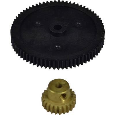 A large black gear wheel and a smaller golden gear wheel that potentially fit together as part of a mechanism.