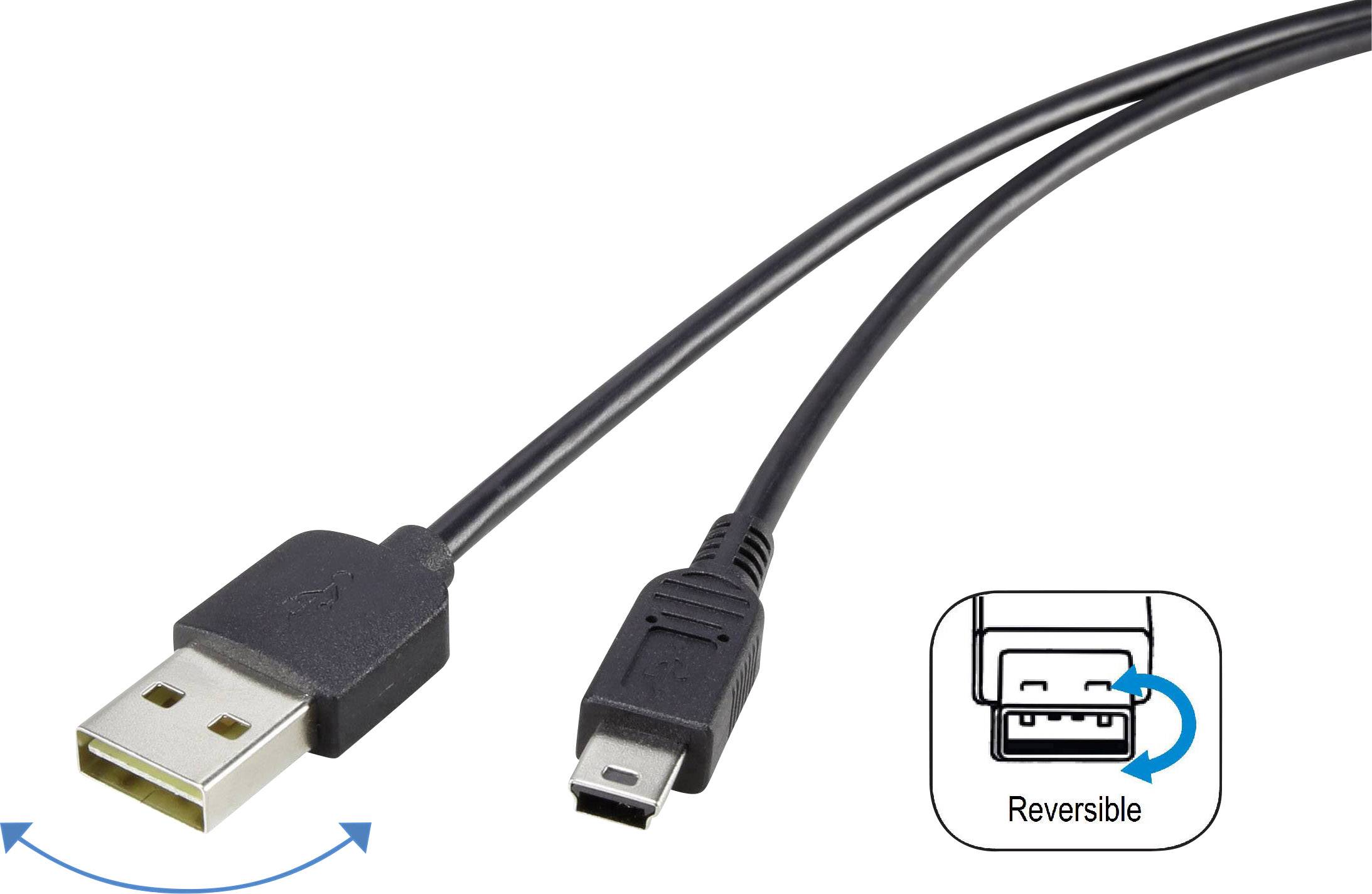 regret dome Insulate Renkforce USB cable USB 2.0 USB-A plug, USB-Mini-B plug 1.80 m Black Duplex  use connector, gold plated connectors | Conrad.com