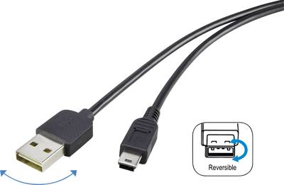 Juster vedhæng kom over Renkforce USB cable USB 2.0 USB-A plug, USB-Mini-B plug 1.80 m Black Duplex  use connector, gold plated connectors RF-409 | Conrad.com