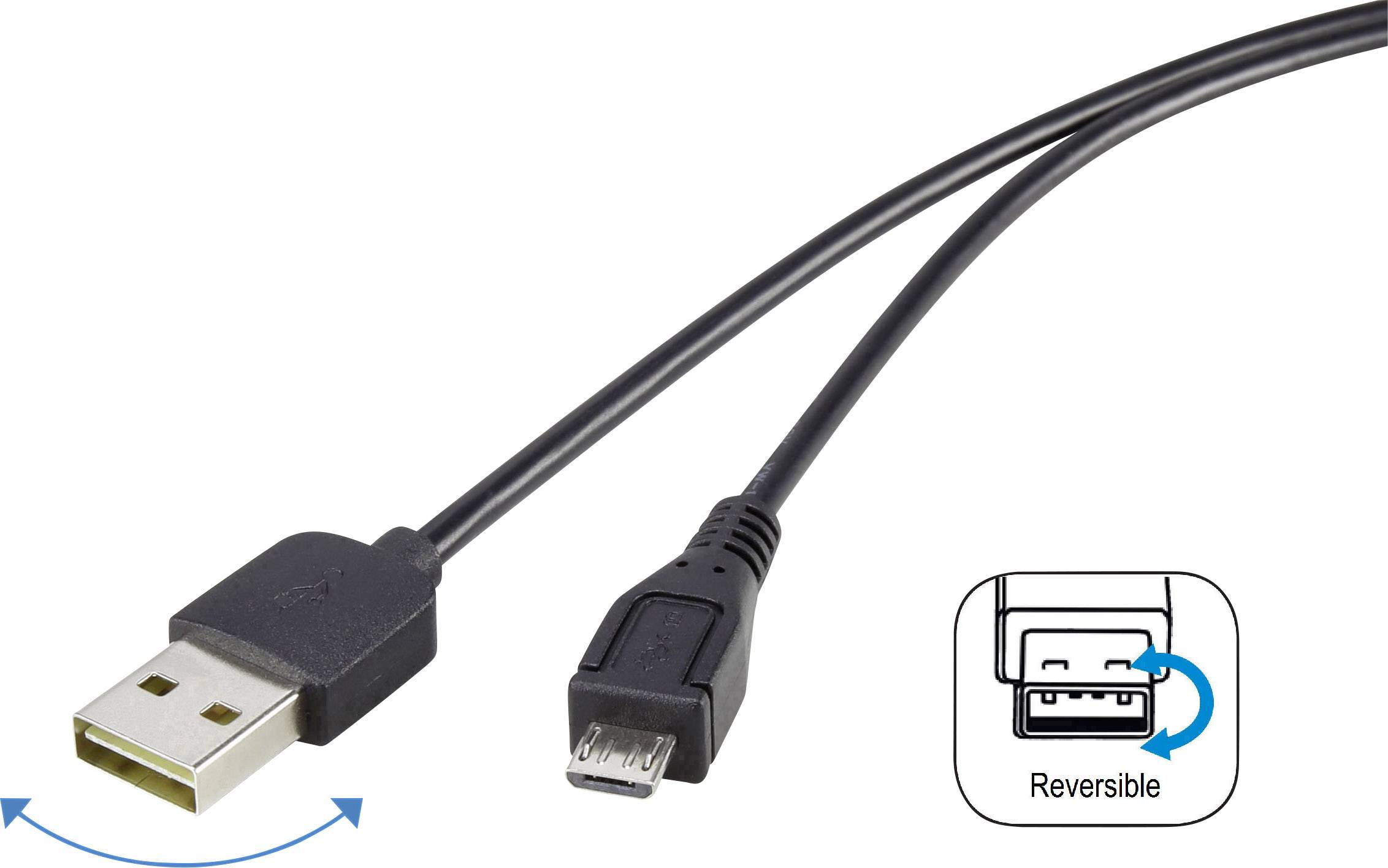 boeket Arbeid veld Renkforce USB cable USB 2.0 USB-A plug, USB Micro-B plug 1.80 m Black  Duplex use connector, gold plated connectors RF-40 | Conrad.com