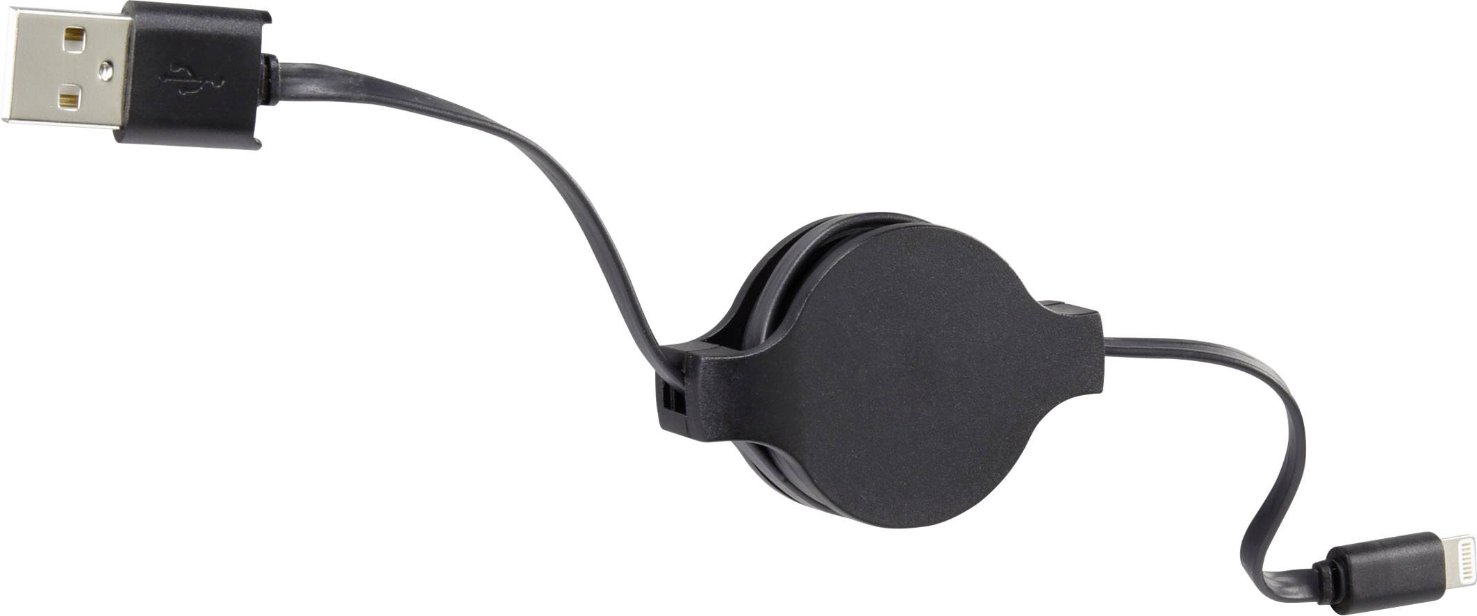 Renkforce USB cable 0.80 m Black incl. recoiler RF4097196-2