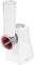 White electric vegetable grater with filling chute and red drum, suitable for chopping vegetables.