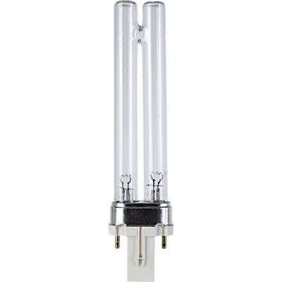 A compact fluorescent lamp with two parallel tubes and a two-pin base. Energy-efficient light source.