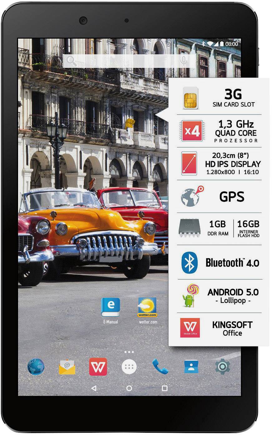 Odys Wifi Gsm 2g Umts 3g 16 Gb Black Android 20 3 Cm 8 Inch 1 3 Ghz Mediatek Android 5 0 Lollipop 1280 X 800 P Conrad Com