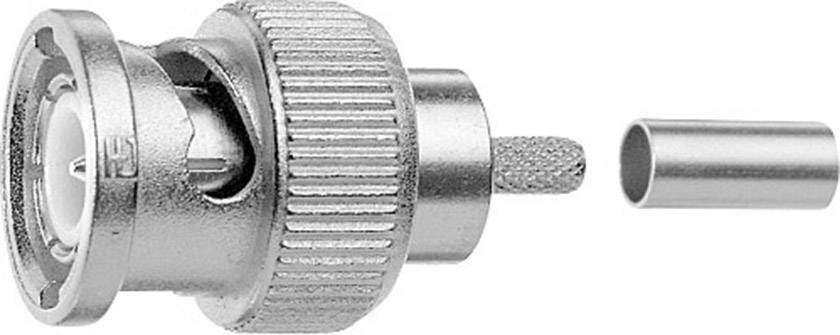 BNC connector with metal housing and removable component, suitable for coaxial cable connections in electronic devices.