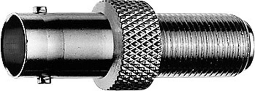 A metallic adapter plug with a knurled grip and threaded connection, potentially suitable for a coaxial connection.
