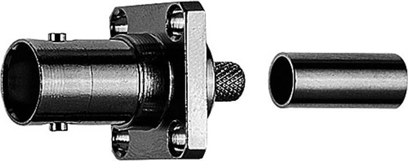 A metal connector with a square plate, screw holes and a cylindrical plug, with a loosely fitting pipe section beside it.