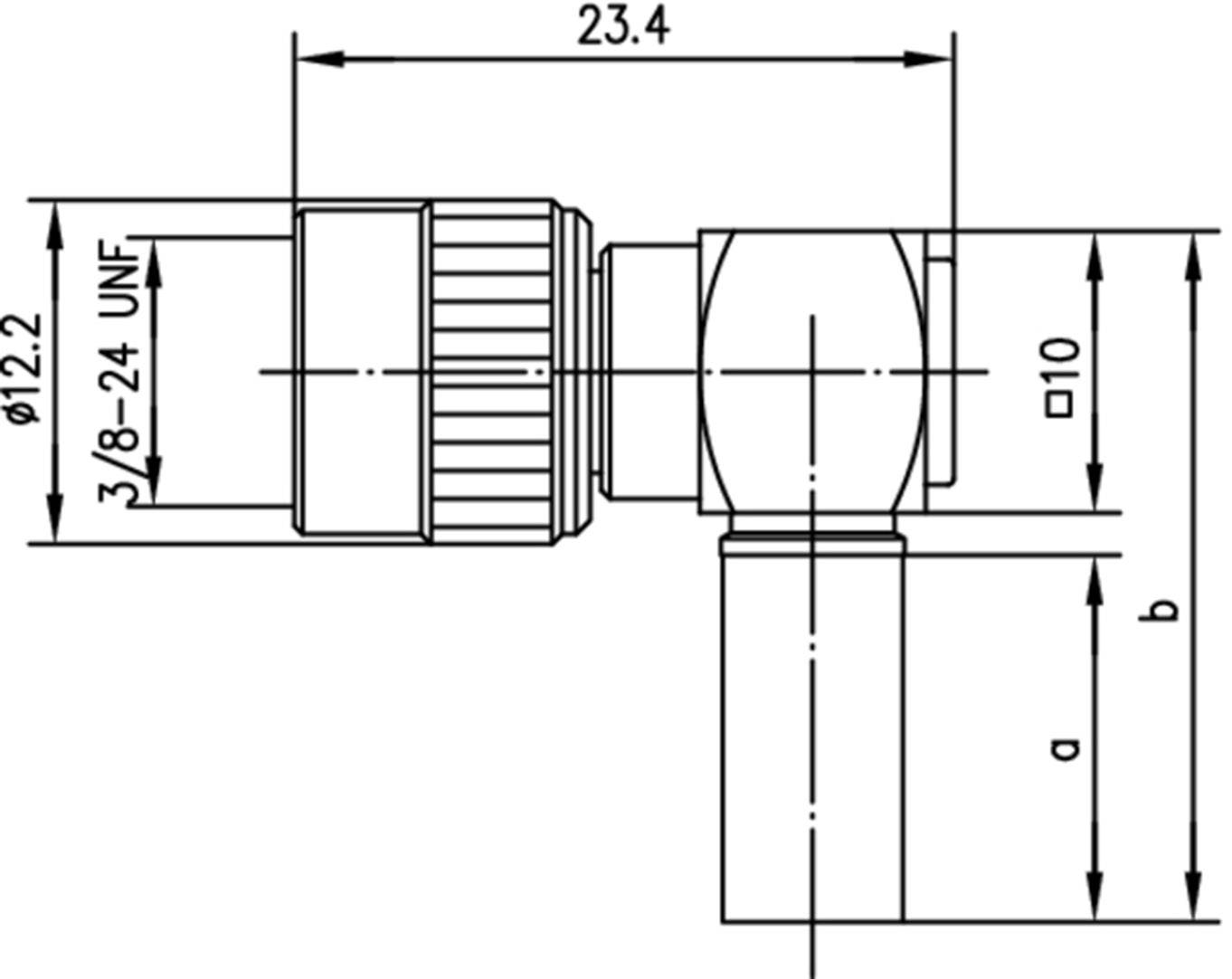 Technical drawing of a pipe with dimensions: 23.4 length, 12.2 and 10.0 diameter, thread 3/8-24 UNF.