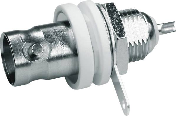 Metal plug with insulating ring, suitable for electronic connections, shows side view of connection components.