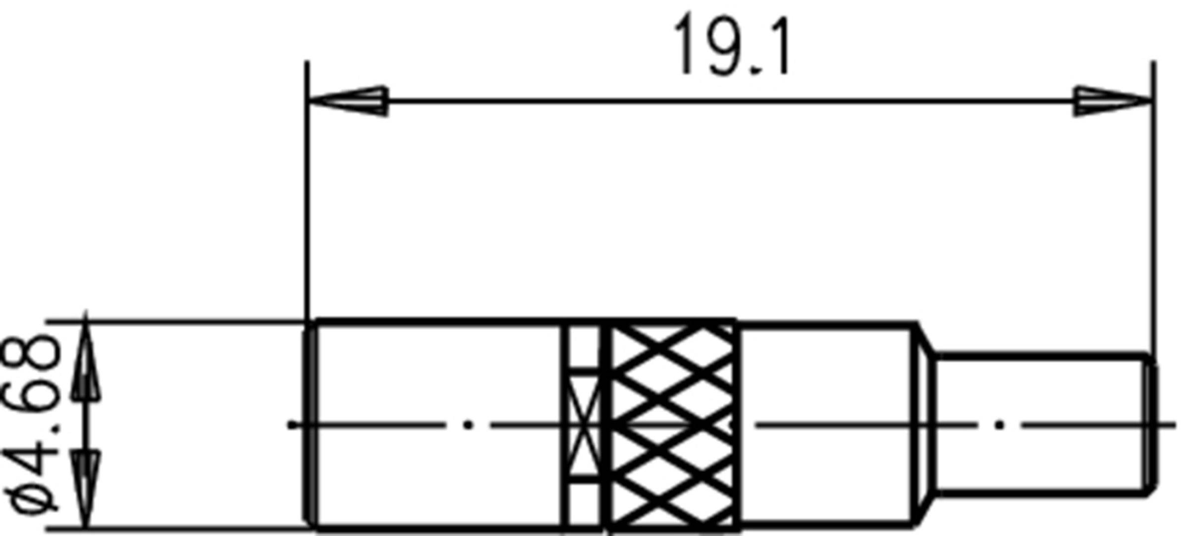'Technical drawing of a cylindrical object. Length: 19.1 mm; Diameter: 4.68 mm. Grid pattern and narrow section to the right.'