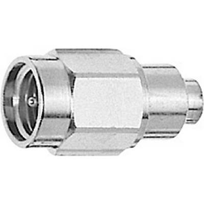 Metal connection, cylindrical, with hexagonal central section. Used for cable connections in electronic applications.