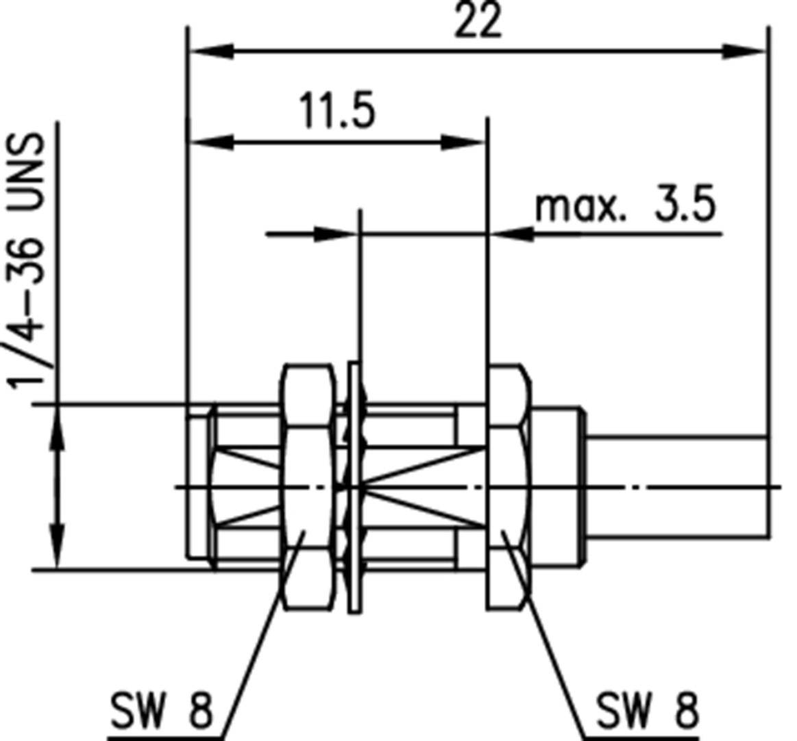 Technical drawing of a thread with dimensions: Diameter 22, Depth 11.5, max. 3.5. Inscription '1/4-36 UNS', Spanner size 8.