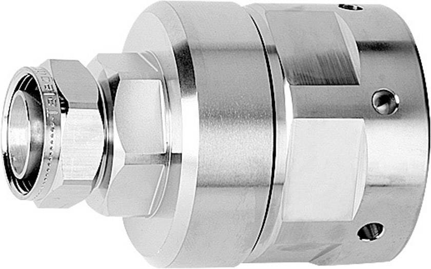 'Metallic hydraulic valve with multiple connector fittings and nut, for liquid or gas systems.'