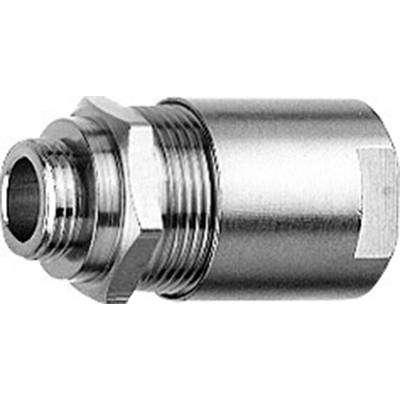 A silver metal component with threading and a hexagonal head, likely an adapter or connector piece for pipes or hoses.