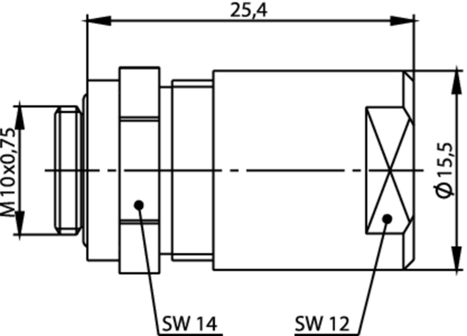 Technical drawing of a cylindrical component with dimensions: length 25.4 mm, diameter 15.5 mm, thread M10x0.75.
