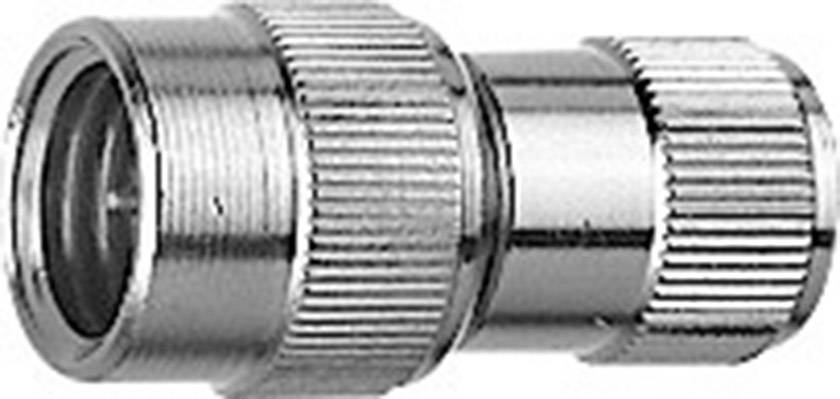 A silver metal component with a ribbed surface, used for hose connections. Threads and a cylindrical shape are identifiable.