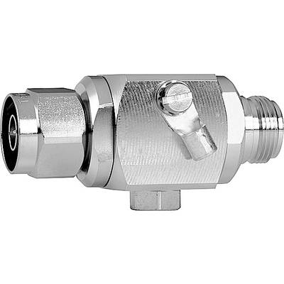 A chrome-plated safety valve with two connections and a side lever, for pressure regulation in piping systems.