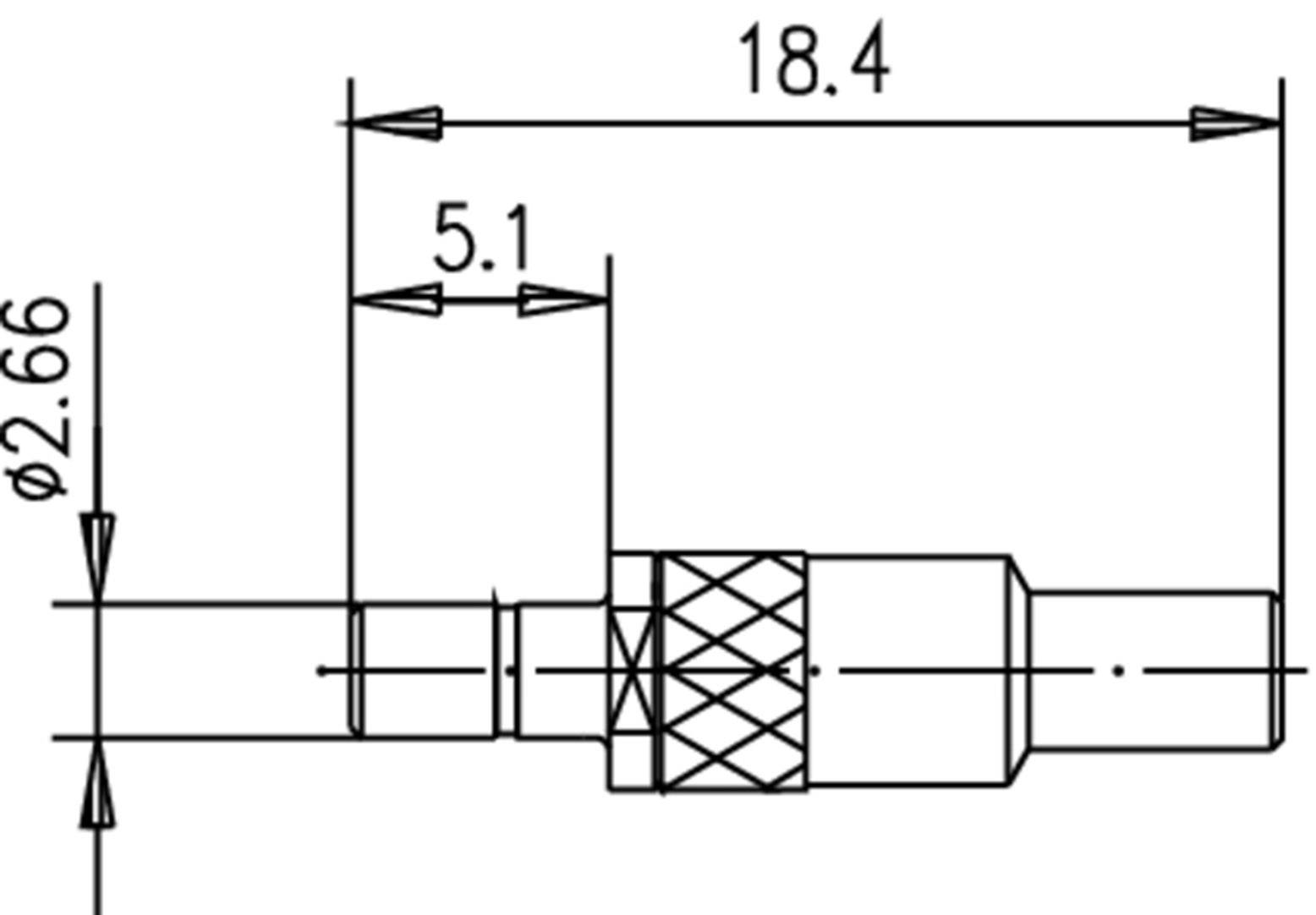 Technical drawing of a cylindrical component with dimensions: Total length 18.4, diameter 2.66, section length 5.1.