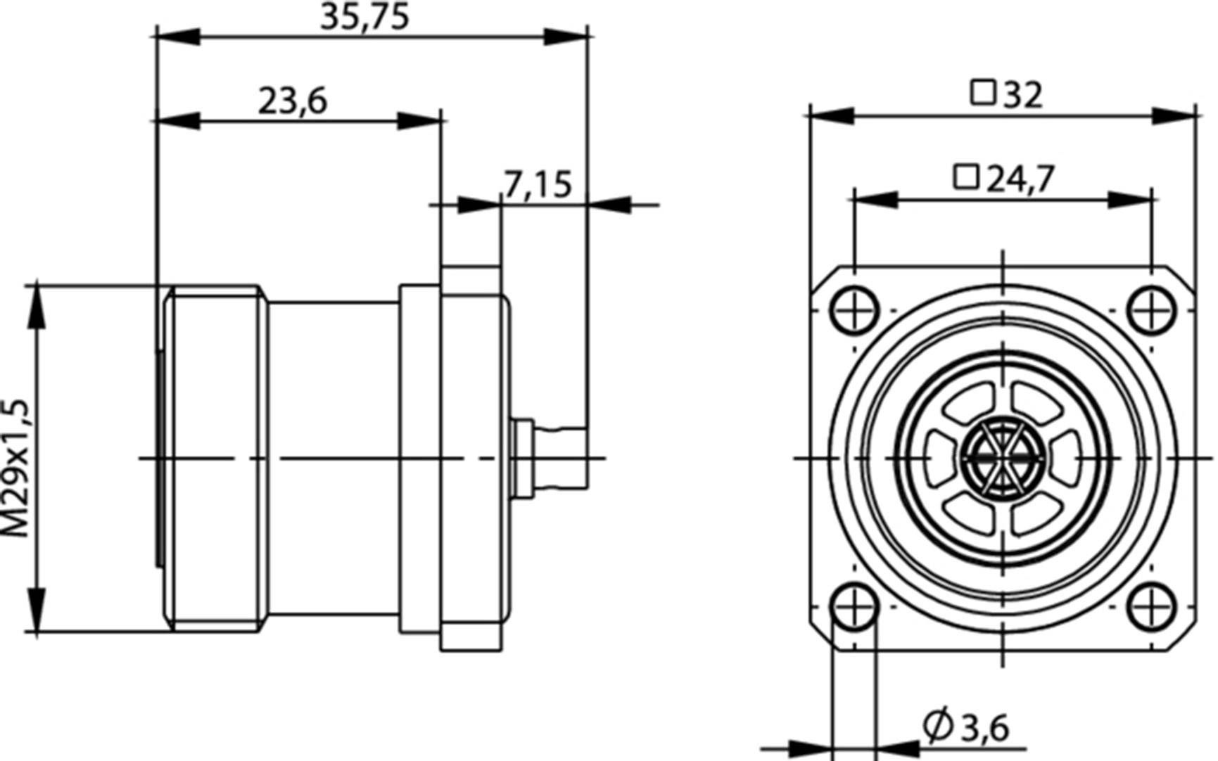 Technical drawing of a component with dimensional specifications in millimetres, side and top views, showing assembly details.