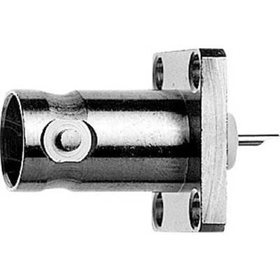 Metallic connector for electronic applications with four mountable screw holes.