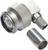 Metal plug adapter with L-shaped socket and removable, knurled housing. Suitable for coaxial cable connections.