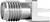 Metallic component, cylindrical in shape with threading, rectangular mounting bracket on the right. Potentially a plug or adapter.