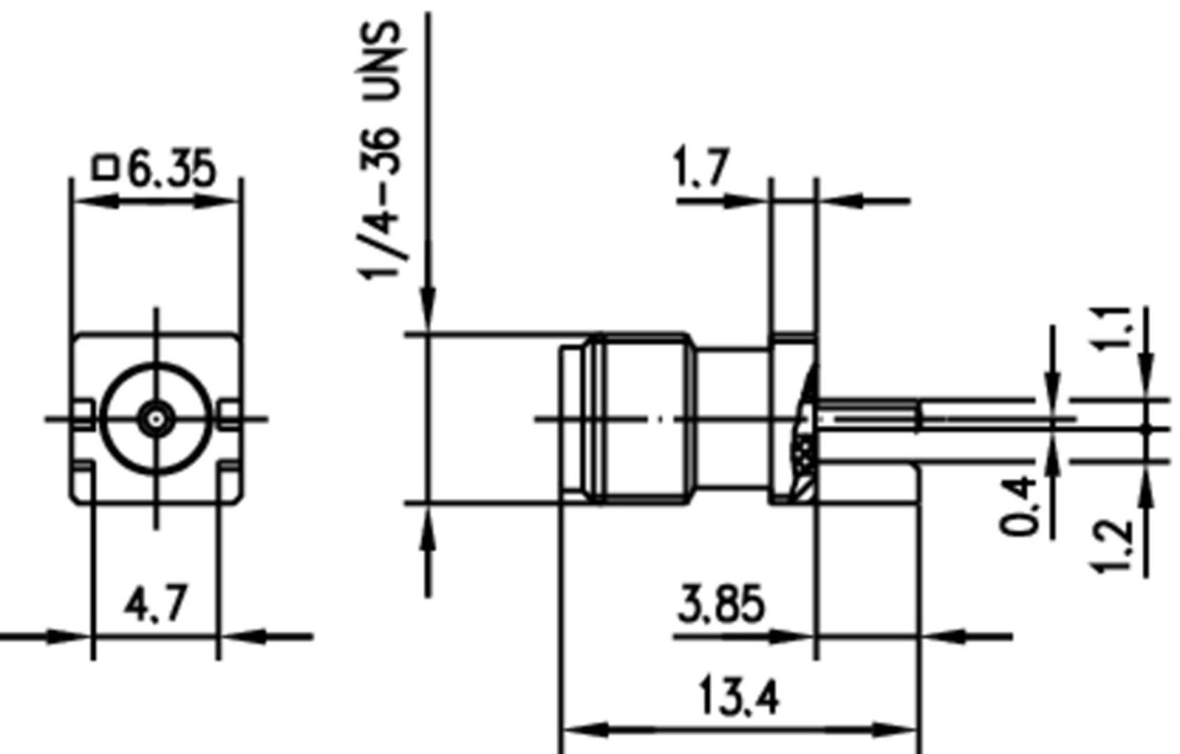 Technical drawing of an electrical connector with dimensional specifications in millimetres, showing side and front views.