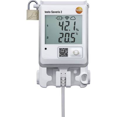 An electronic measuring device displays '42.1%' humidity and '20.5°C' temperature. A lock symbol is located in the top right corner.