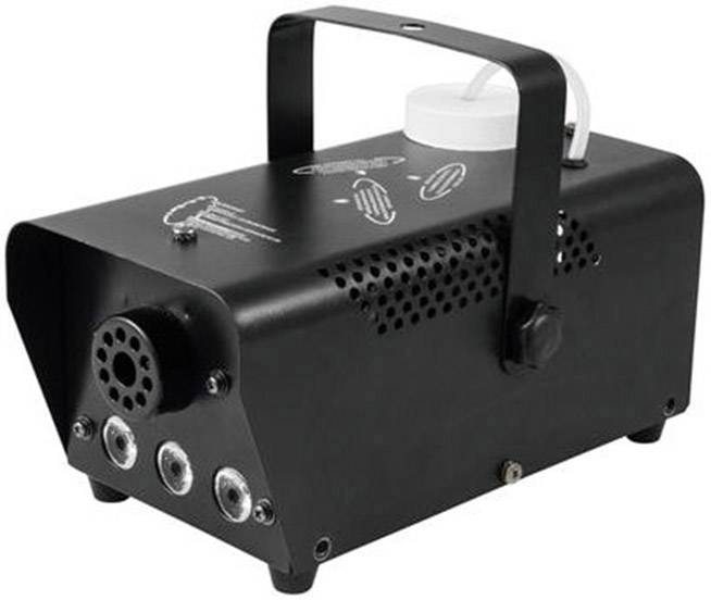 'Fog machine in black with casing, control elements and handle. Used to generate fog for special effects.'