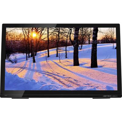A screen displays a winter landscape with snow-covered ground, trees, and a sunset casting long shadows.