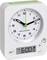 A white, radio-controlled alarm clock with an analogue dial and digital display. The time shows 6:00.