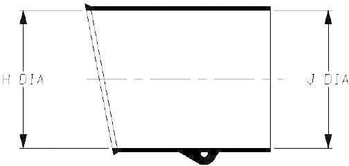 'Schematic representation of a trapezoidal sheet with two marked diameters: H DIA and J DIA.'