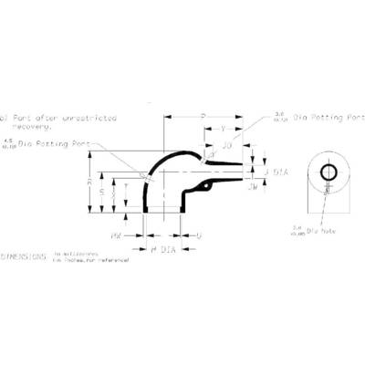 Technical drawing of an angle connector with dimensions in millimetres. Shows views and cross-section with labels for precise specifications.
