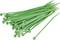 A bundle of green cable ties, stacked. They are manufactured from plastic and are used for holding cables together.