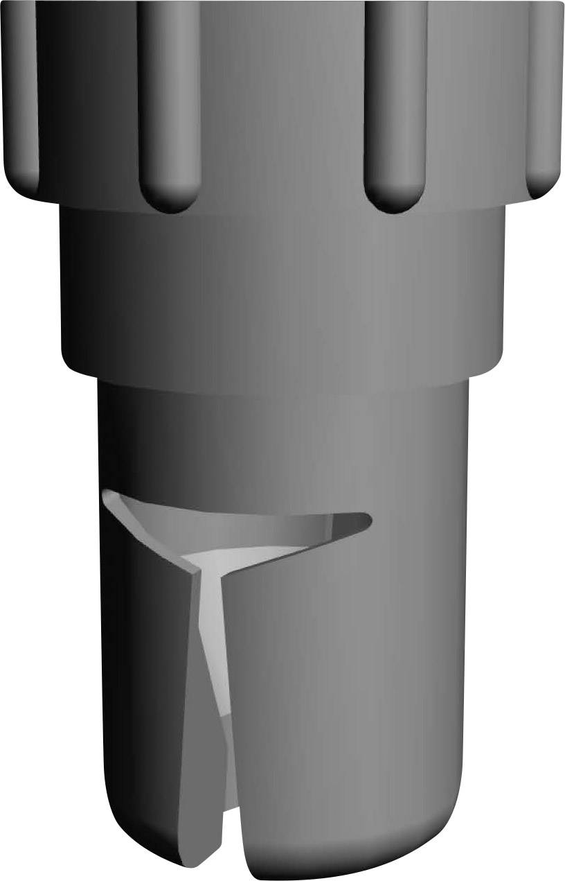 Grey cylindrical component with a central incised slot, potentially a technical connecting element.