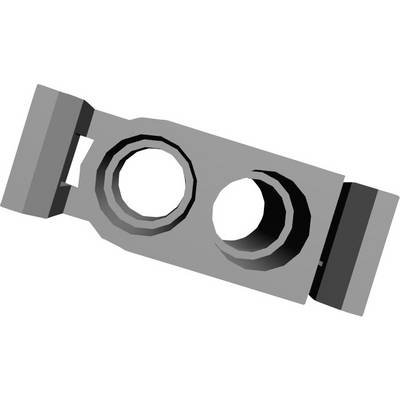 Grey technical component with two circular openings. Rectangular shape, suitable for mechanical or electronic connections.
