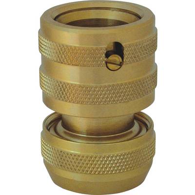 A brass-coloured quick-release coupling connector with a knurled surface. Used for connecting hoses or pipelines.